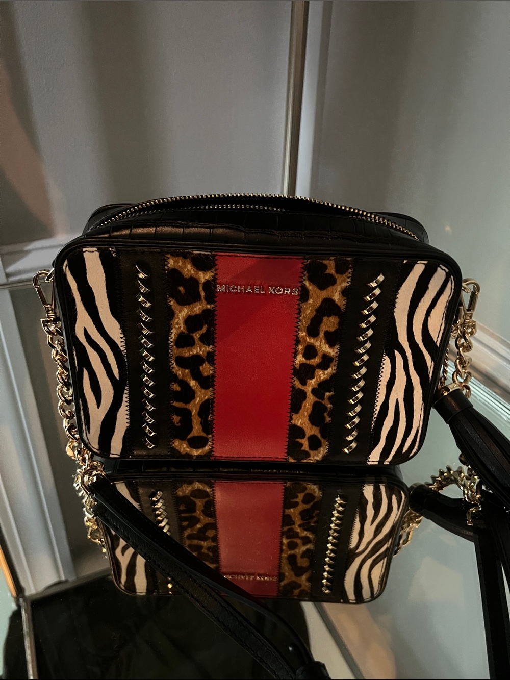 Michael Kors Jet Set Medium Camera Bag Animal-Print Crossbody Bag